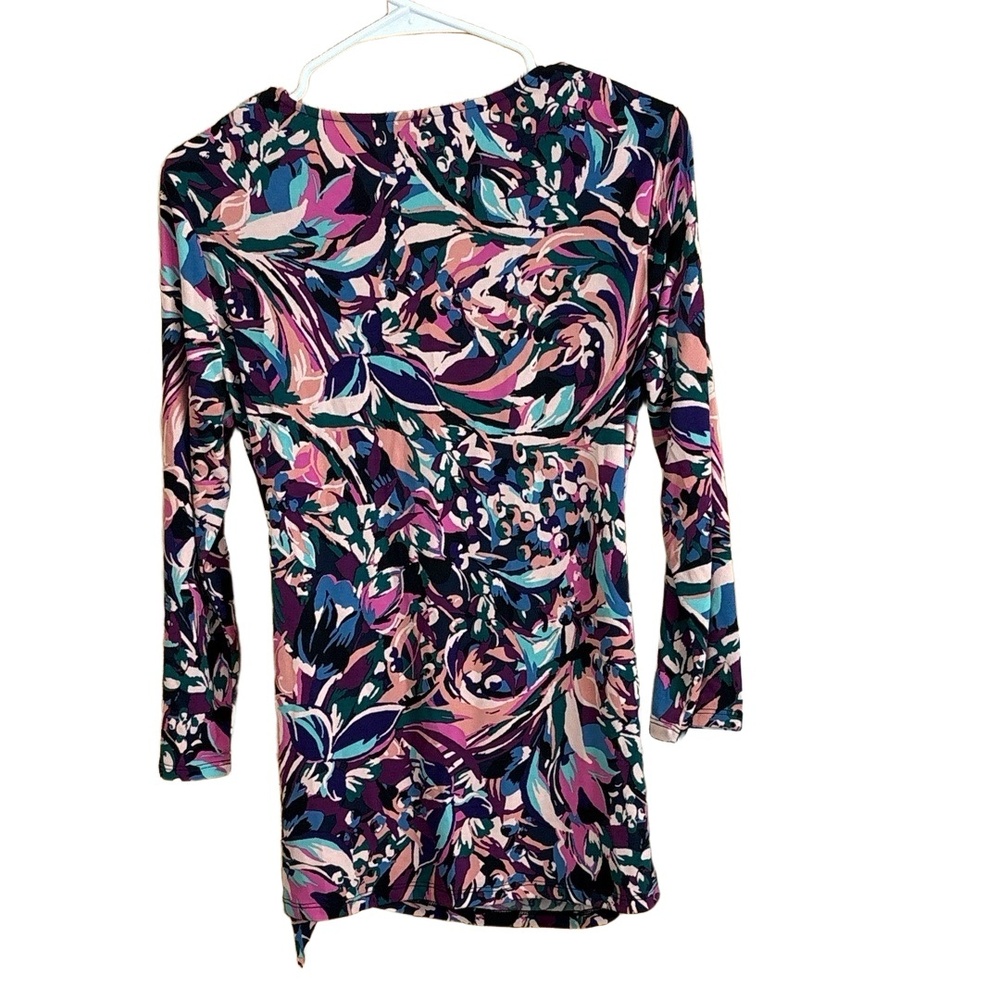 NWT Joclyn Smith M Multi-Color Floral Faux Wrap Top V-Neck Long Sleeve Tie-Side - Picture 6 of 6